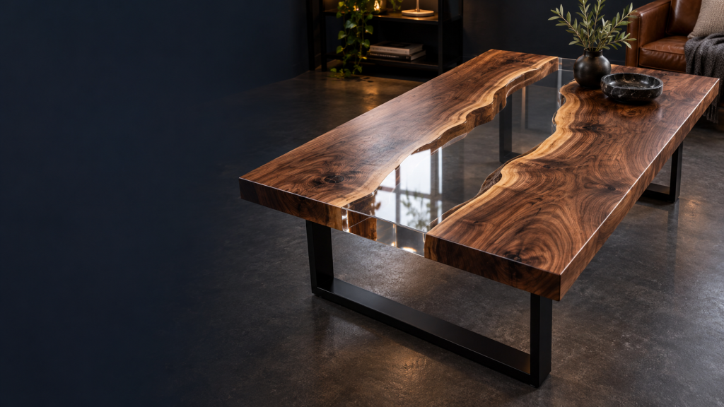 Mesa de madera y resina transparente: imagen de inspiración